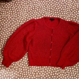 Puff-sleeve Red Cardigan